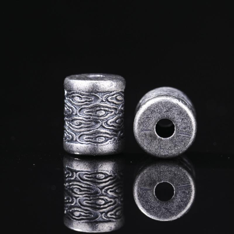 Antique-Finish Vajra Scepter Beads: Color-Preserving Silver Six-Syllable Mantra Spacer for DIY Tibetan Bracelets