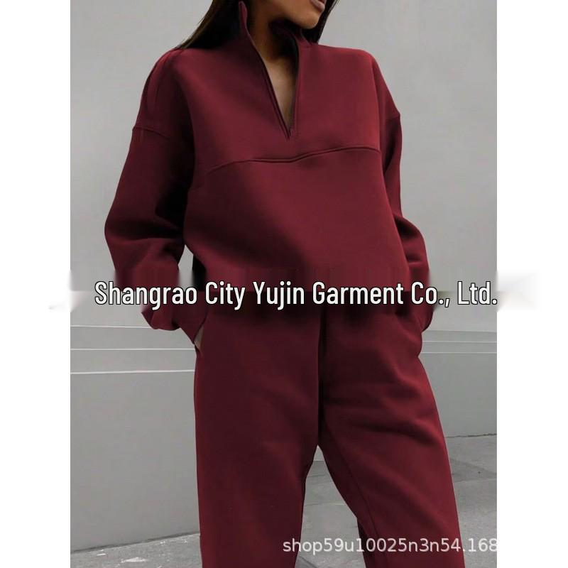 European-American Women's Thick Hoodie & Long Pants Two-Piece Set