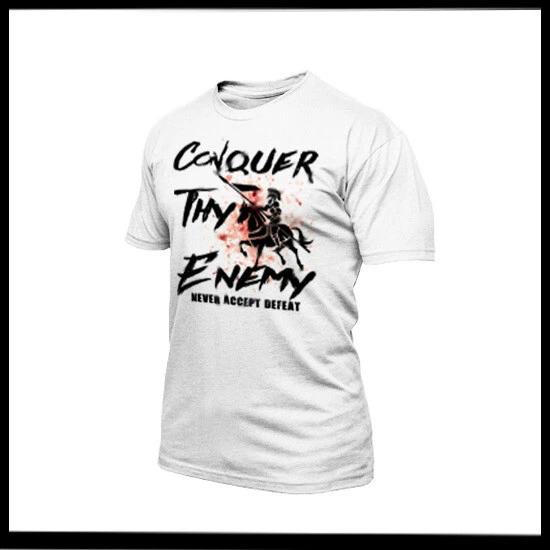 Military Fitness Gym Motivation T-Shirt Conqueror Quote Jiu Jitsu Box Wrestling 2XL