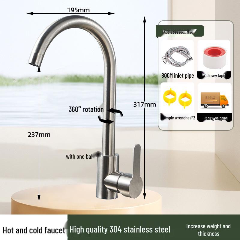 Stainless Steel Anti-Splash Hot & Cold Kitchen Faucet for Vegetable Sink & Washbasin
