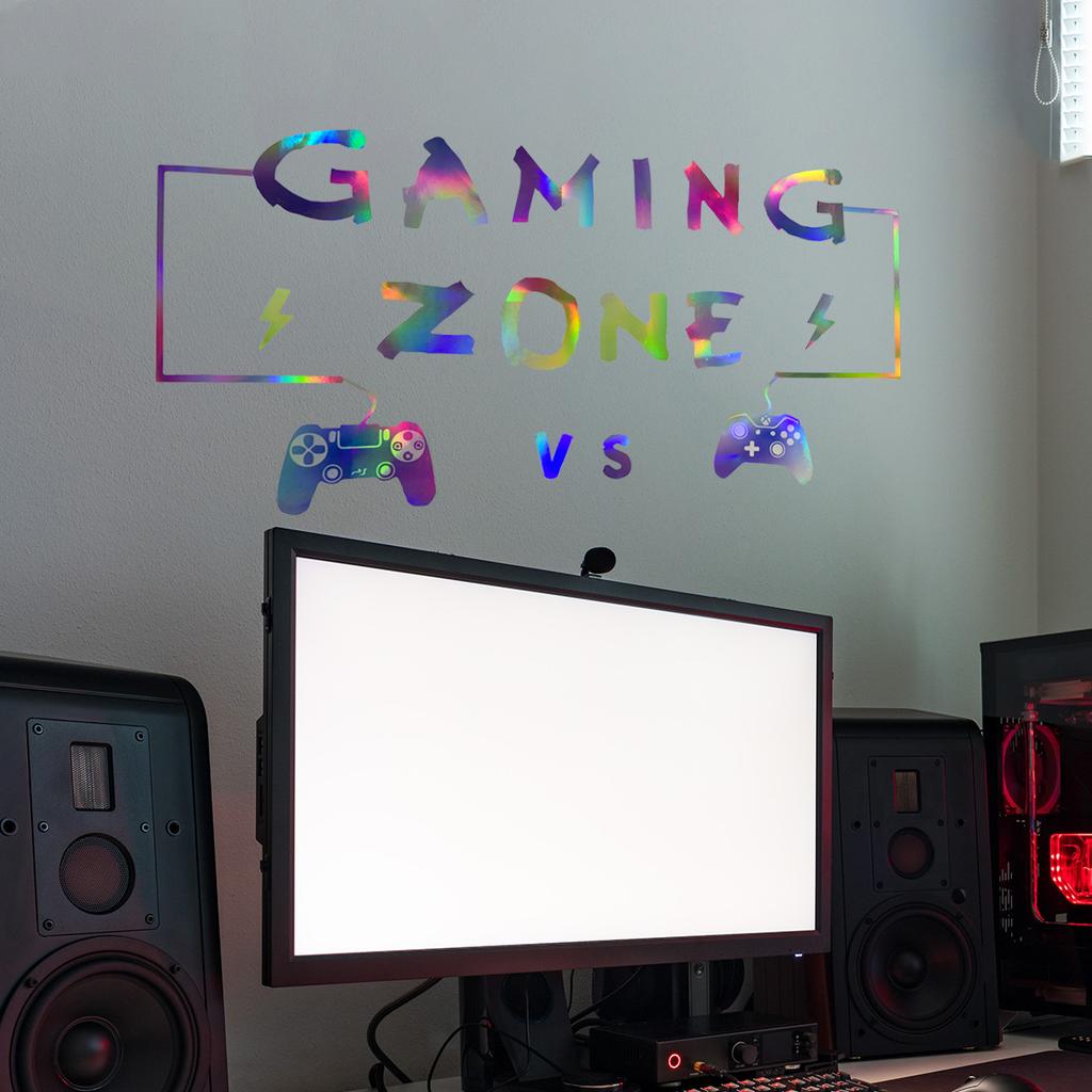 Ls13510 Laser Material Gradual Change Colorful Game English Wall Sticker Viewing Angle Different Pattern Color