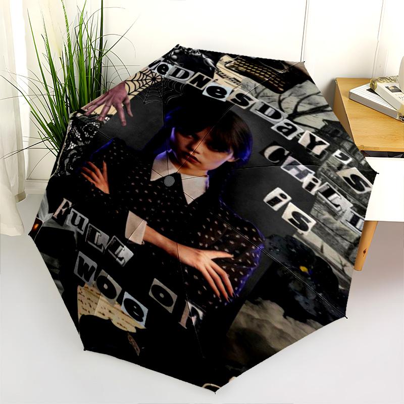 Midnight Whispers: Gothic Elegance Folding Umbrella Suitable for All Seasons Travel Sun Umbrella Printing Travel