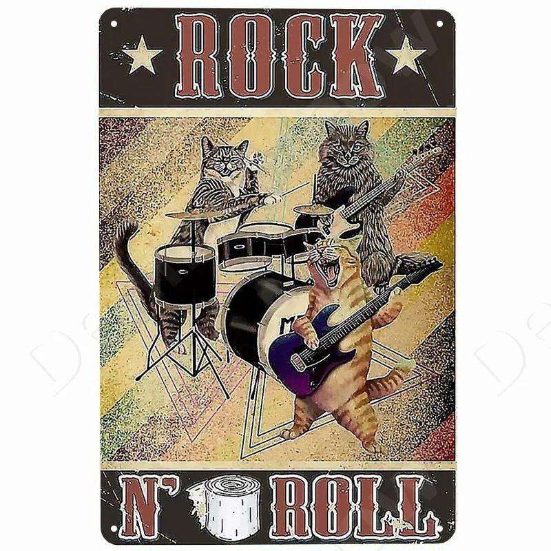 Vintage Rock Music Style Tin Painting for Bars Cafes Home Walls