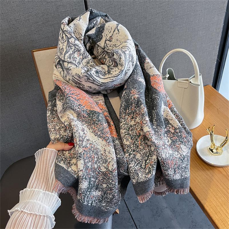 

Warm Bufandas Female Women Winter Scarf Pashmina Cashmere Wraps Design Luxury Dot Print Thick Hijab Blanket Shawl Stoles 65x185cm