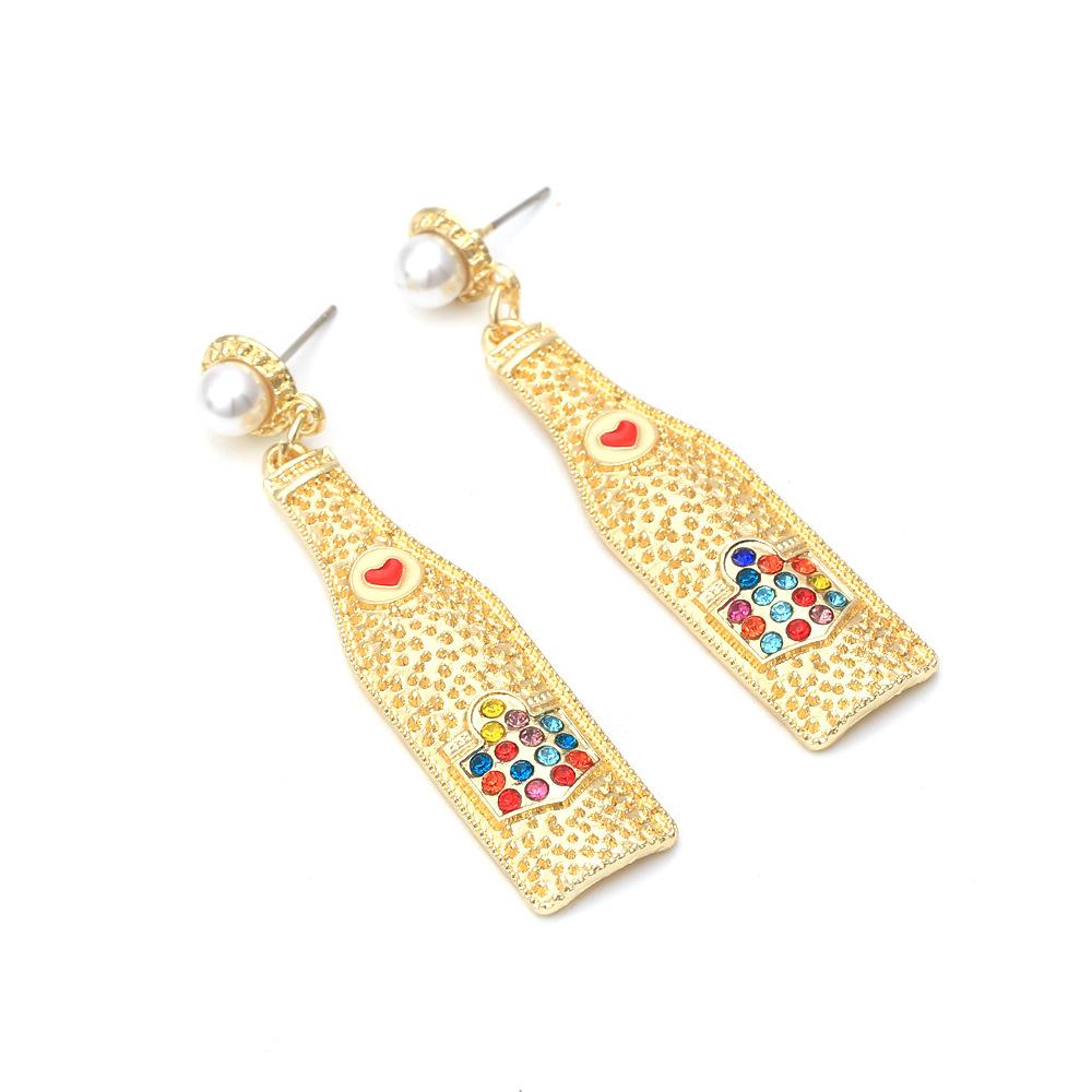 European and American New Fashion Fun Creative Design Sense Wine Bottle Alloy Diamond Earrings Simple Personality