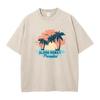 Mens Distressed Washed T Shirt With HAWAII Coconut Tree Print Pure Cotton Short Sleeve Vacation Style Casual Loose Fit Top