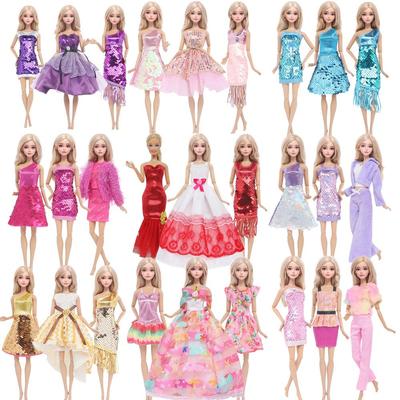 3 Stück/Set Mode Puppenkleidung und Accessoires für 30cm Puppe 11.5'' Prinzessin Mädchenpuppe Glänzend Rosa Weiß Lila Kleid Outfit Kinderspielzeug Geschenk