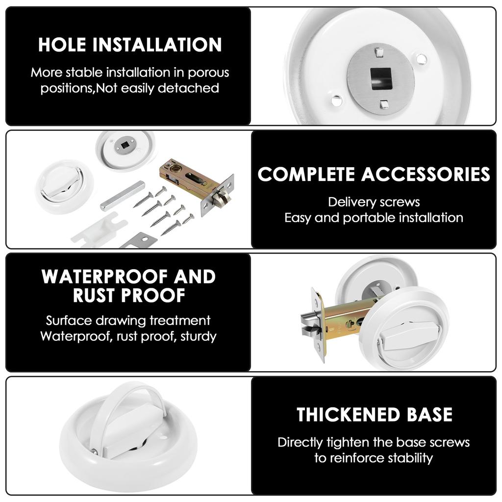 New Round Recessed Door Lock Keyless Stainless Steel Rustproof Hidden Cabinet Door Handle Lock for Bathroom Living Room Bedroom