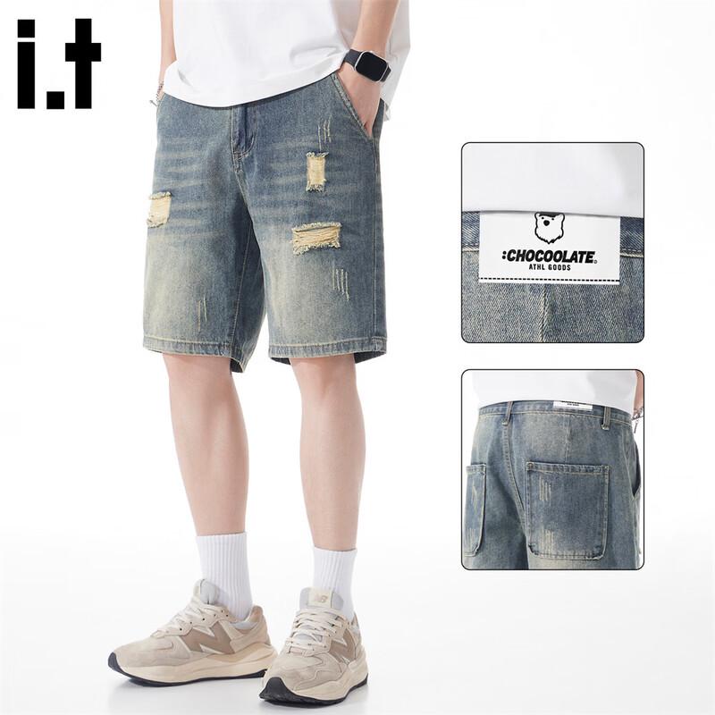 Men s Ripped Straight-Leg Denim Shorts L