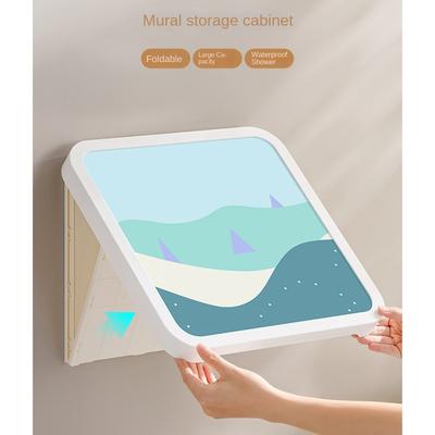 Bathroom Waterproof Perforated Wall Painting Storage Box Bathroom Wall Hanging Folding Storage Cabinet Storage Rack