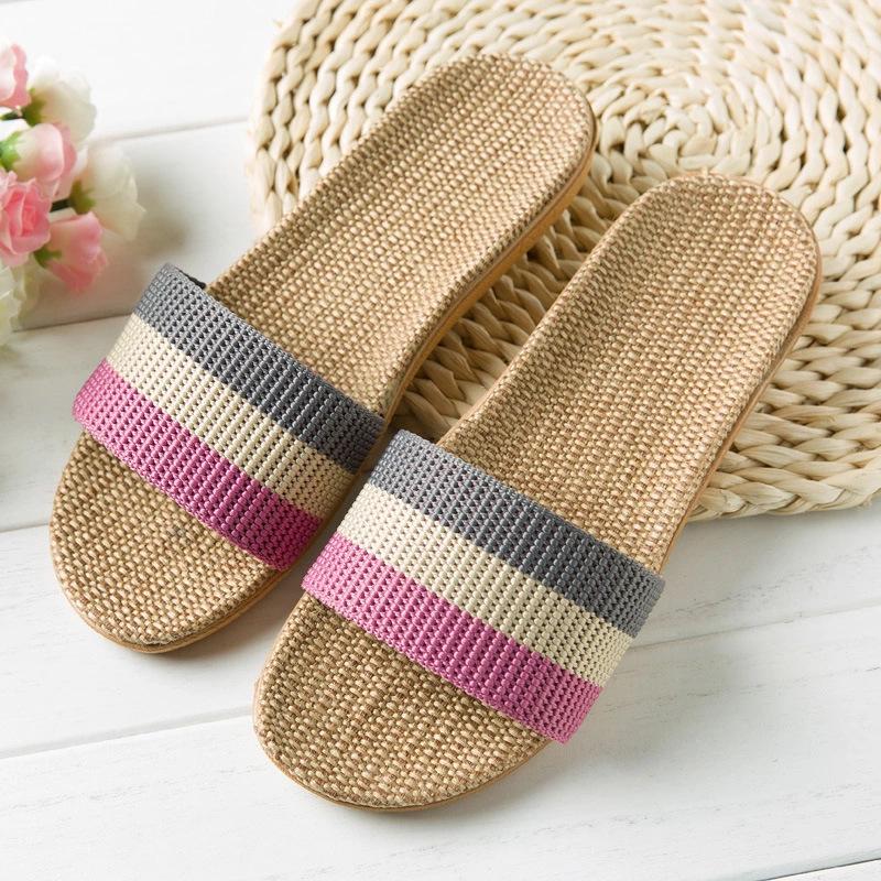 Summer linen slippers women's home couple home indoor non-slip soft bottom household cotton and linen cool slippers men