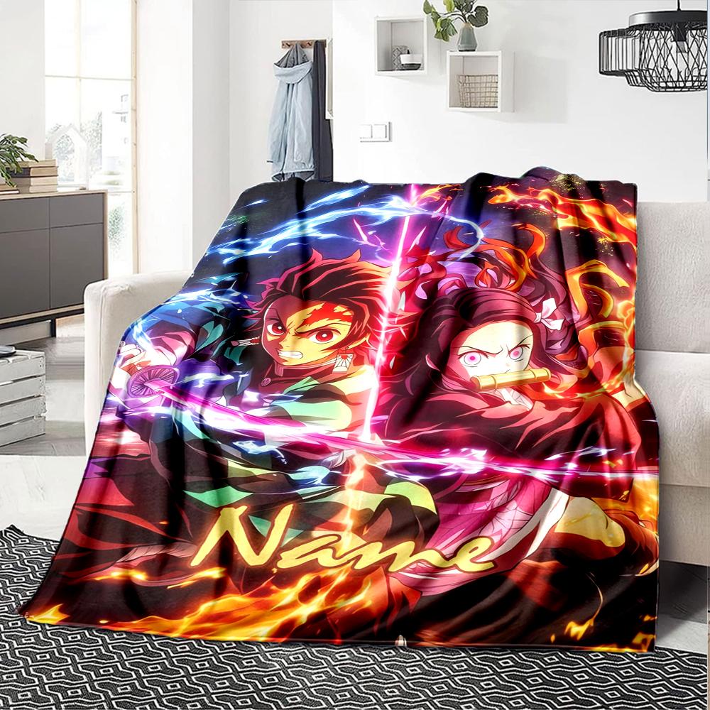 Custom Name Demon Slayer Theme Printed Blanket - Perfect for Couch, Bed, Travel & Outdoor Use | Machine Washable, Cozy & Durable.
