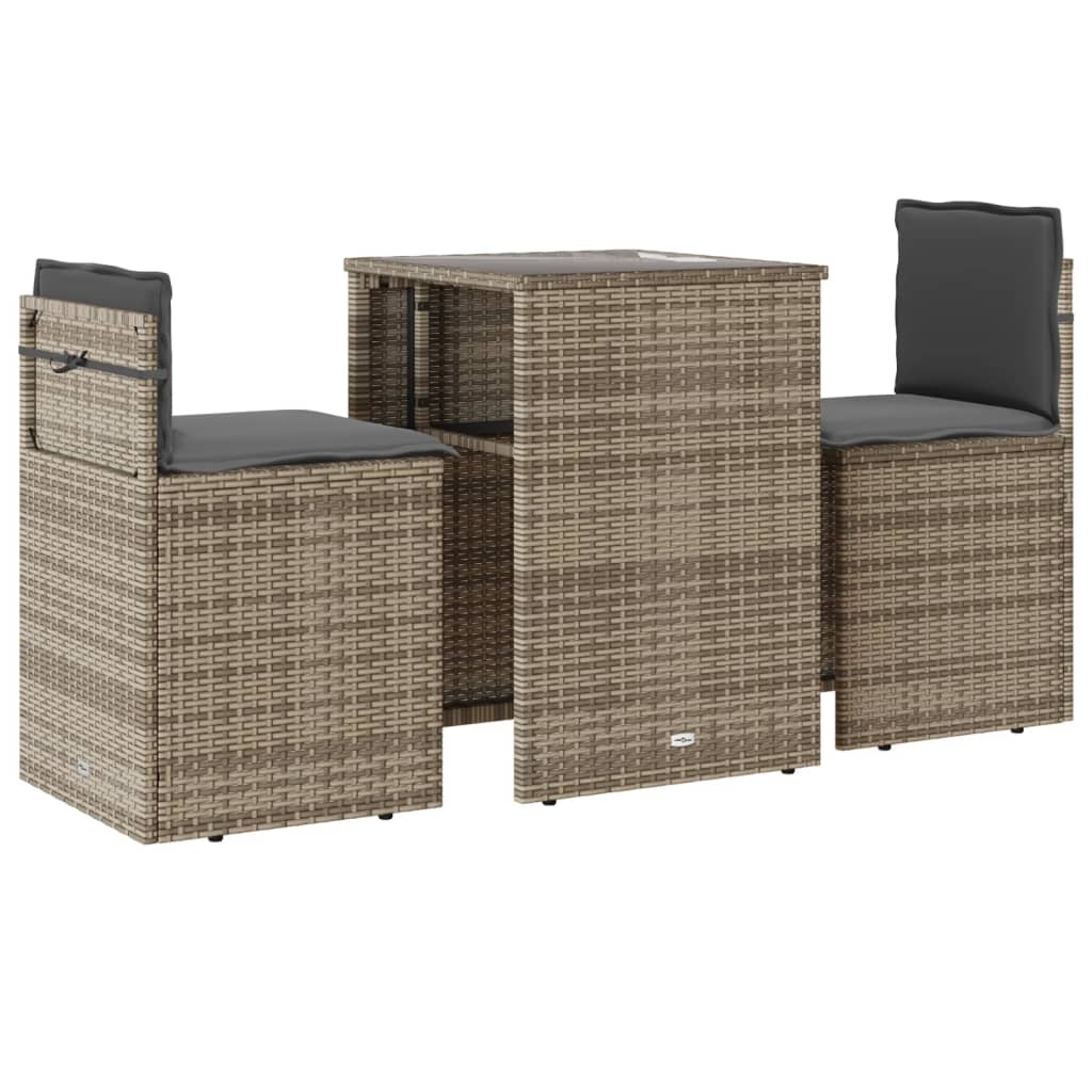 3 Piece Bistro Set with Cushions Beige Poly Rattan