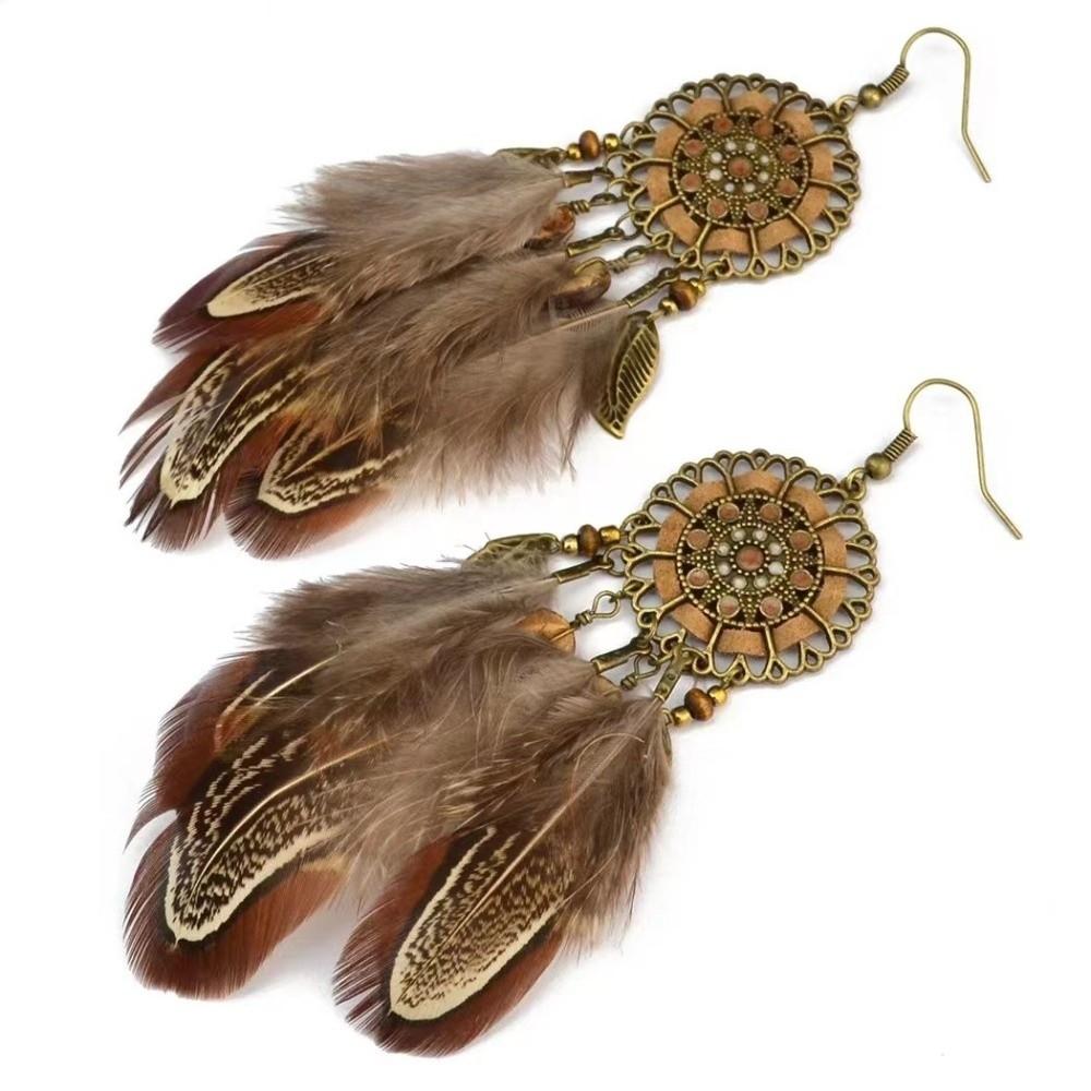 Ethnic Feather Dangle Earrings Bohemian Dangle Women's Earrings Long Tassel Earrings Daily Wear