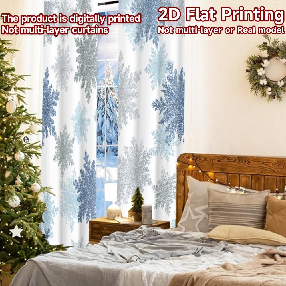 2pcs, 2D FLAT PRINTING Curtains (Without Rod) Snowflake Pattern(1) Christmas Holiday Curtains with Digital Printing Versatile