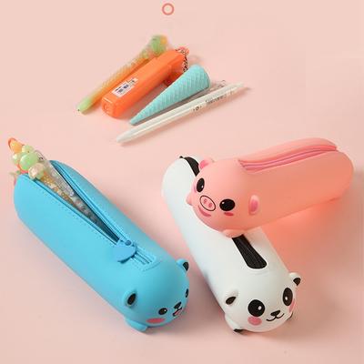 1pc Silicone Pencil Case Cute Piggy Panda Tiger Soft Pen Container Creative Ruler Holder Stationery Box Children Gifts Pouch Bag