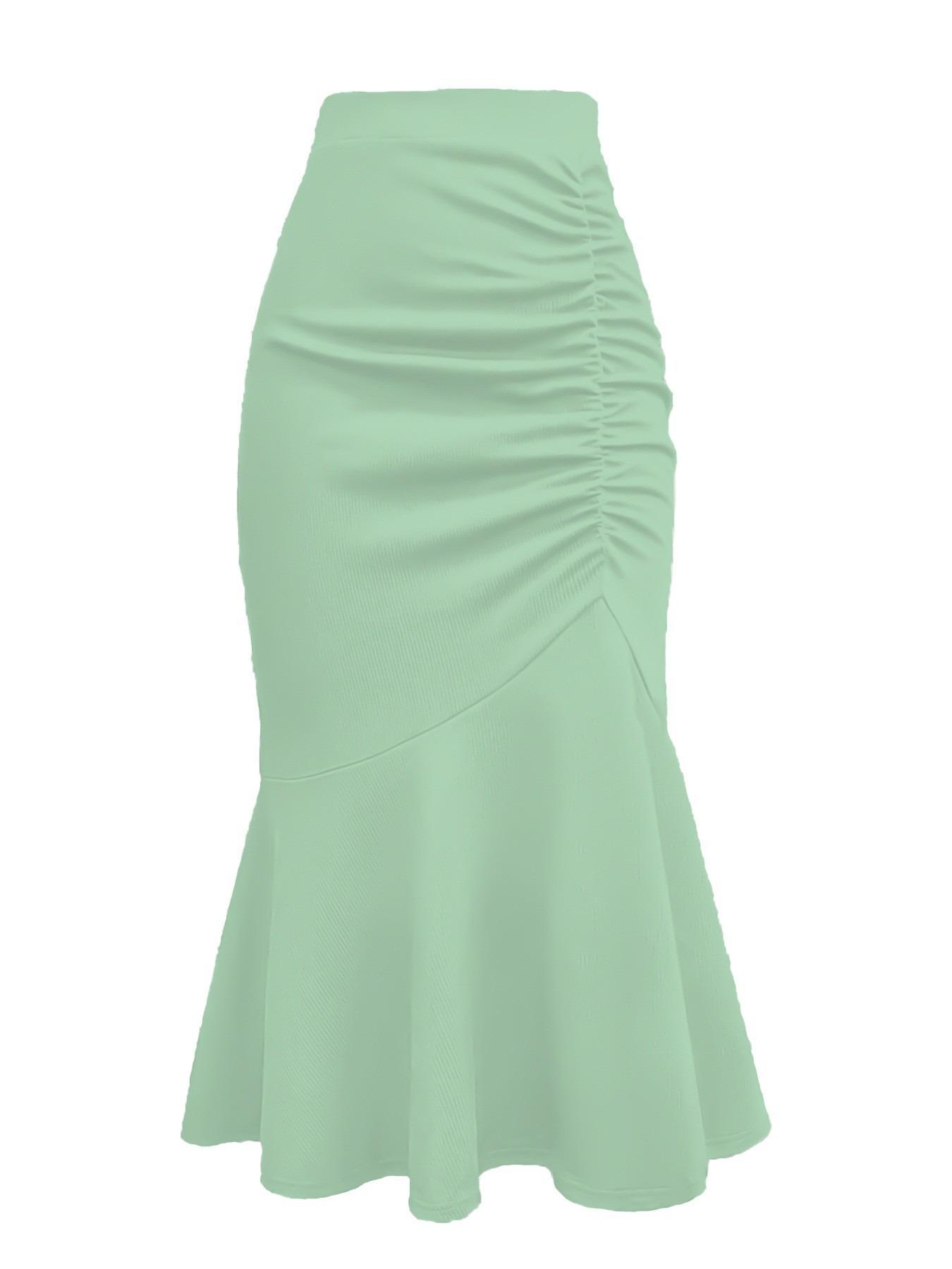 2026 New Elegant Fishtail Half Skirt: Solid Color, Waist-Cinching, Slimming, Hip-Hugging Design with Flared Hem. 4XL
