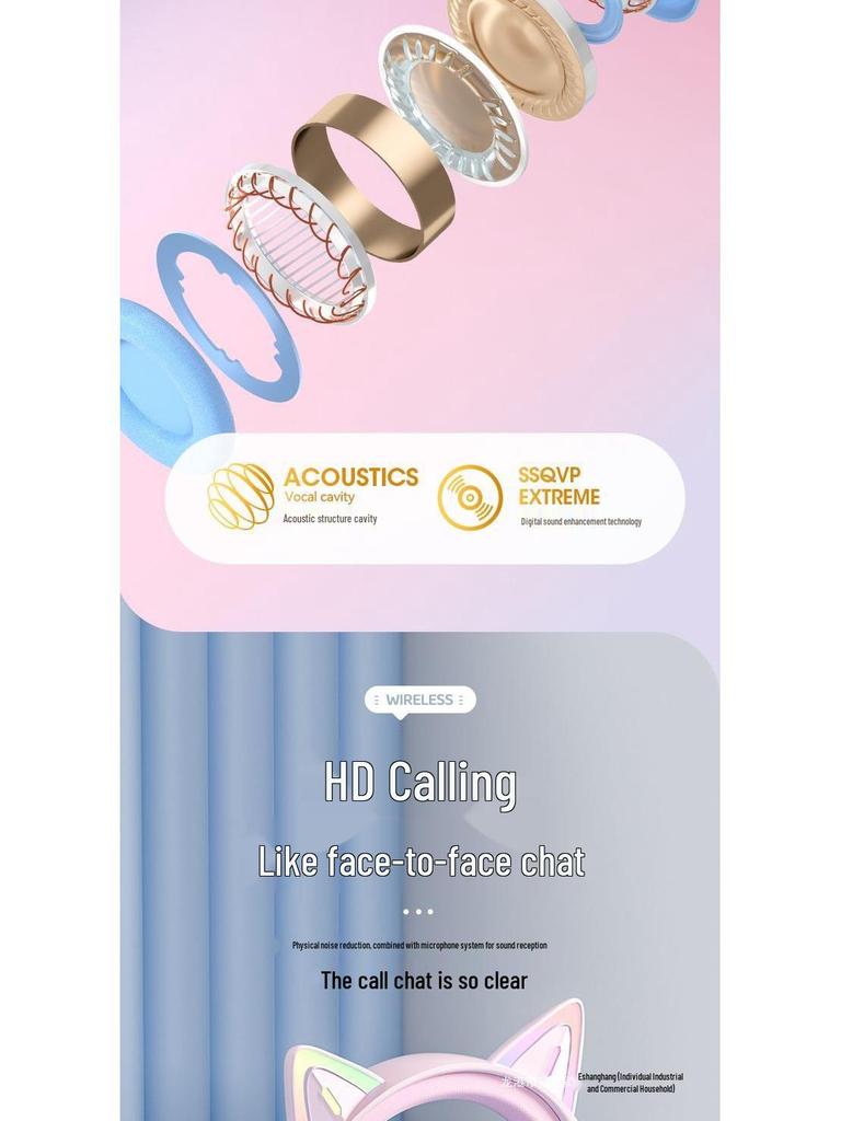 Vezeték nélküli Bluetooth macskafüles gamer headset zajszűréssel laptopokhoz és mobil eszközökhöz