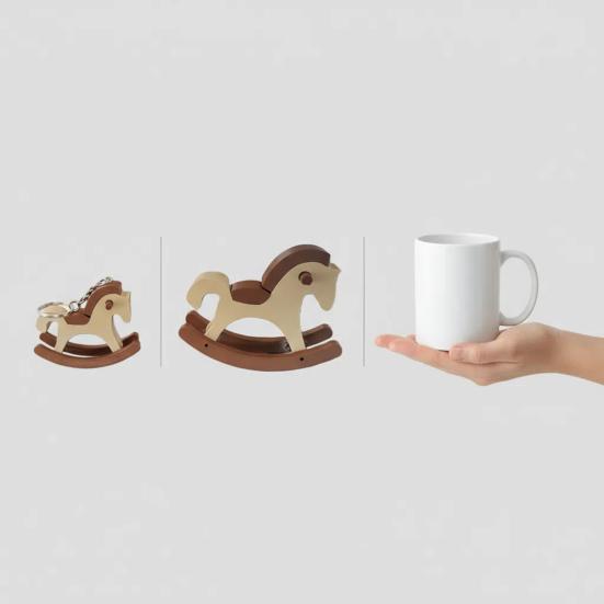 3D Printed Rocking Horse Figurine Miniature Cartoon Rocking Horse Keychain Statue Home Office Living Room Desktop Decoration Ornament