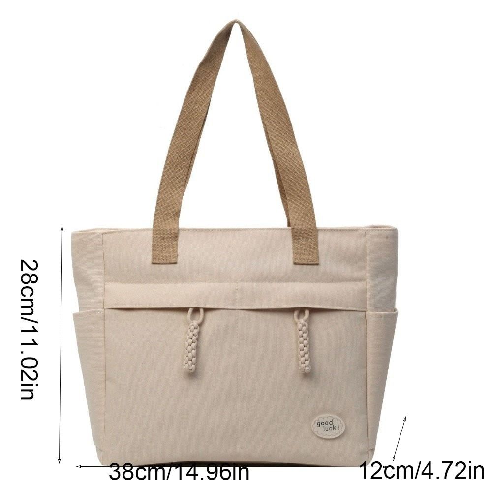 Portable Solid Color Canvas Tote Bag Japanese Style Multi Pocket Simple Handbag Large Capacity Shoulder Bag Ladies
