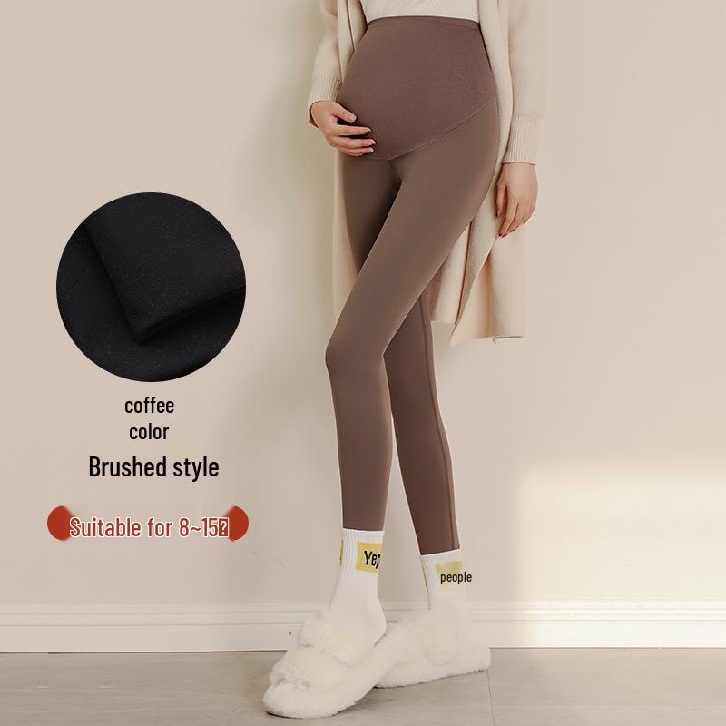 Maternityleggings i stora storlekar: Smalnande Höst/Vinter Byxor med Hajmage-stöd och Sammet