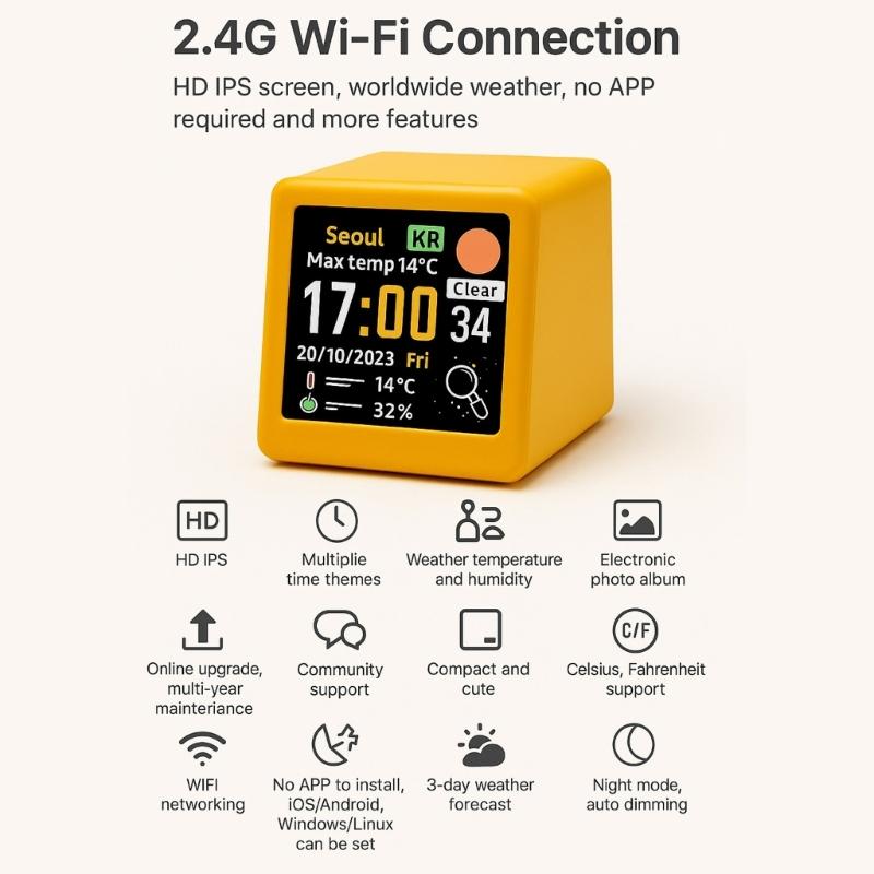 Weather Stations Digital Clock WiFi Desk Clock with Outdoor Temperature Humidity for Home/Office Wireless Clock Gift