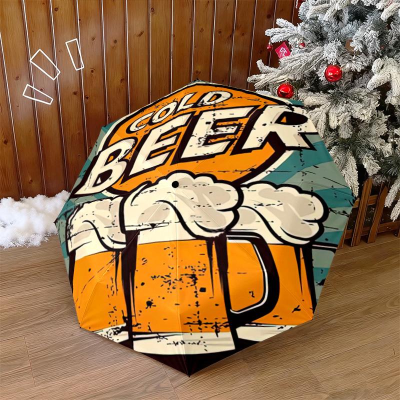 1PC Beer Automatic Umbrella - Suitable Travel Outdoor Portable Umbrella Birthday Gift Daily Essentials