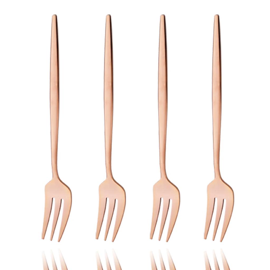 4Pcs Gold Fruit Cake Dinnerware Set Mirror Stainless Steel Tea Fork Set Snack Dessert Fork Small Salad Cutlery Kitchen Utensils