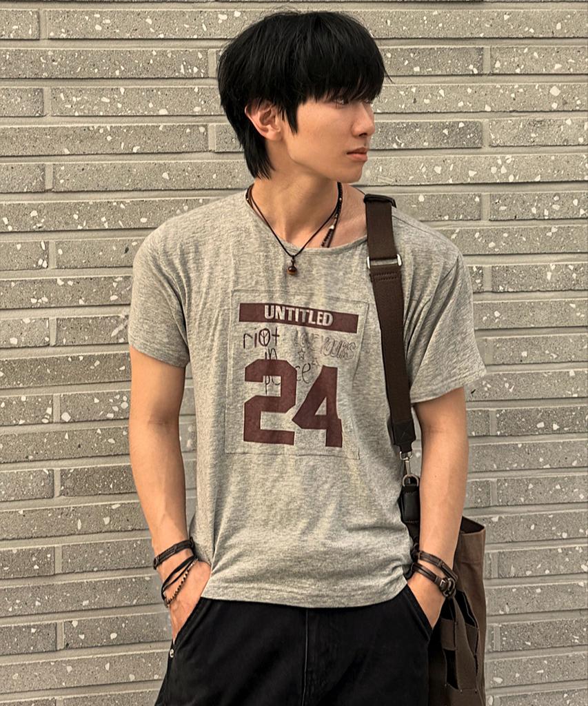 Eontaiteulseoul Untitle Number Patch Crop Short Sleeve Gray
