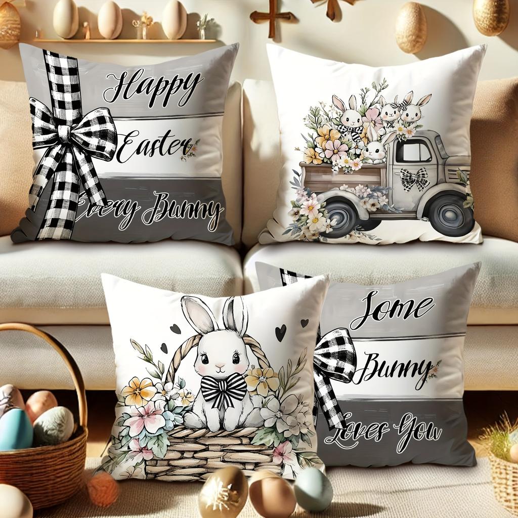 Easter Truck Bunny Print Nordic Home Decor Pillowcase Bedroom Living Room Sofa Decoration Polyester Cushion Cover with Zipper