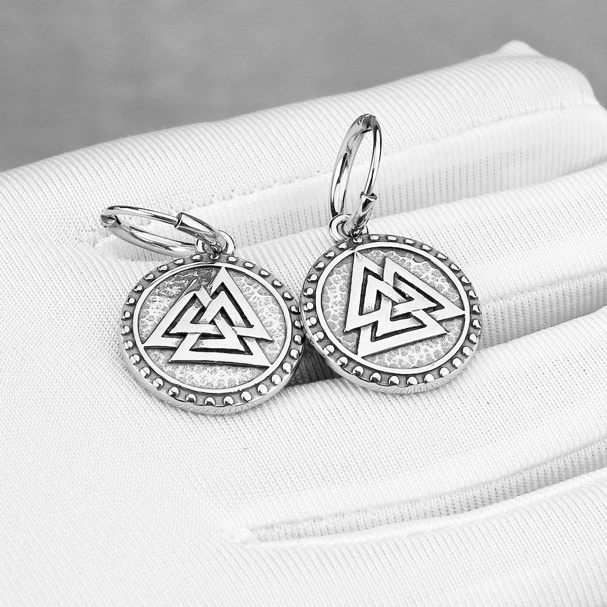 Valknut Rune Dangle Earrings Men Fashion Odin Triangle Amulet Earrings Vintage Nordic Stainless Steel Jewelry