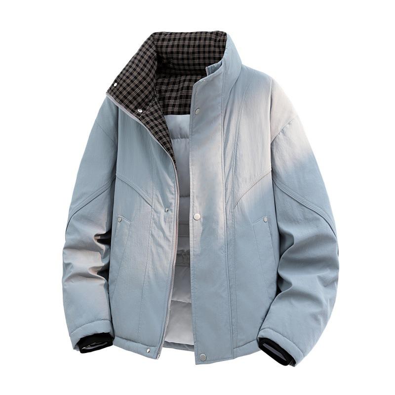 

Men s Trendy Stand Collar Plaid Lining Cotton Jacket - Loose Design, Warm Winter Workwear Coat 3XL світло-синій колір