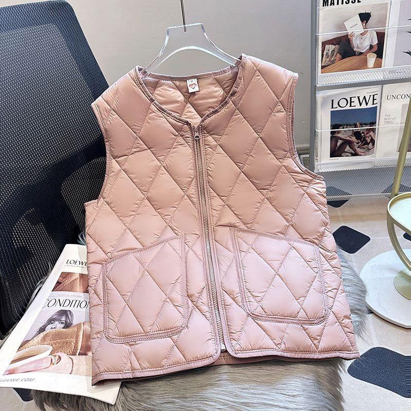 Autumn and Winter New Down Cotton Inner Wear High-end Vest Women's Light and Thin Thermal Vest Inner Tank Loose Zipper Vest
