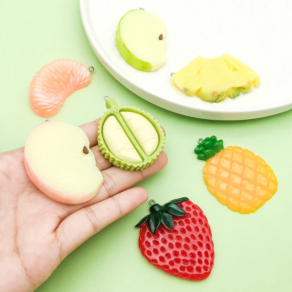 Set of 10 Large Colorful Resin Fruit Charms: Strawberry, Kiwi for DIY Bracelets & Necklaces