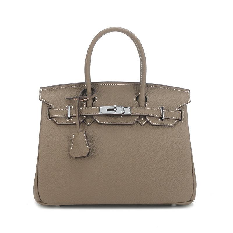 Imported New Style Fashion Metal Buckle Cowhide Large Capacity Handbag Canvas Strap Top Layer Cowhide Single Compartment Bag