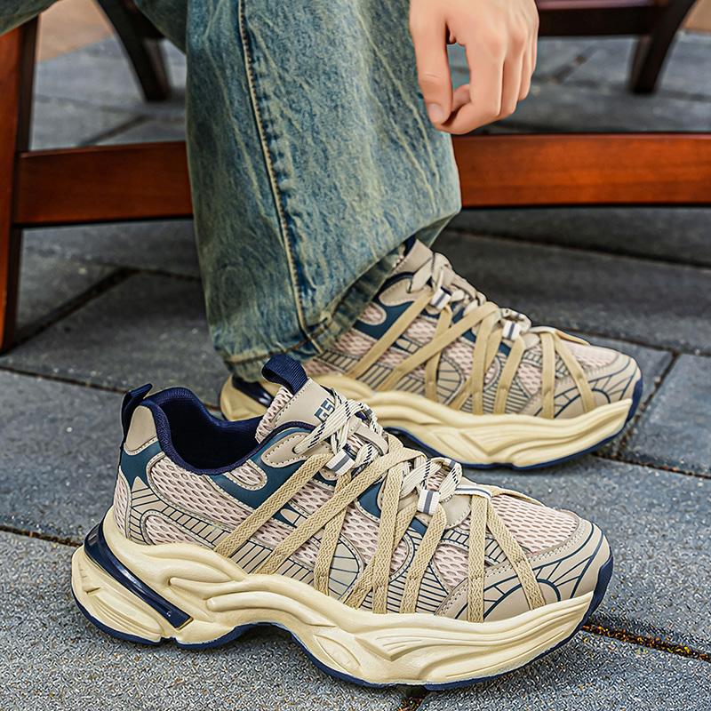 Chunky Sneakers Four Seasons Men'S Mesh Breathable Light Soft-Sole Anti-Slip Comfort Outdoor Casual Walking Sports Running Shoes