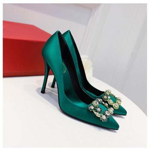 2025 New Red High Heels Wedding Shoes Rhinestone Pointed Toe Thin Heel Bride Bridesmaid Shallow Dress Pumps Women127