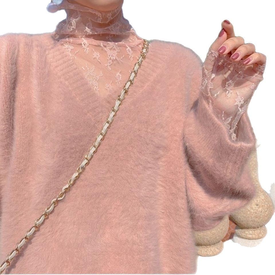 Women's Elegant Purple High-Neck Lace Top with Ruffled Edges