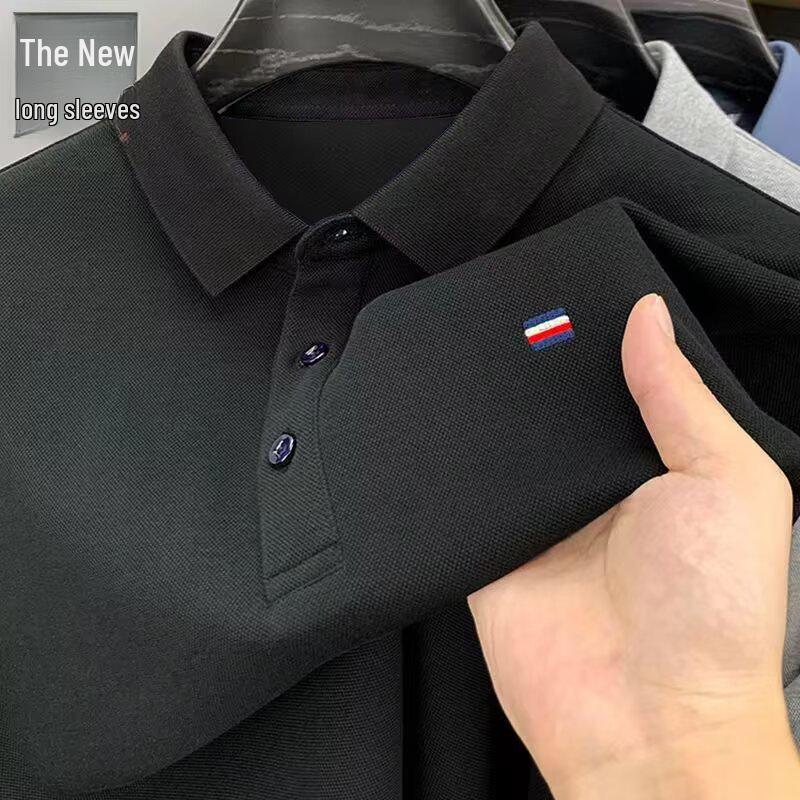 

Чоловіча сорочка поло з лацканами - З довгим рукавом, Колекція Осінь/Зима 2025 для чоловіків середнього та похилого віку 3XL чорний