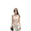Laminated Lotus Leaf Edge Mulberry Silk Slanted Shoulder Streamer Shirt Women's Summer and Korean Sleeveless Top
