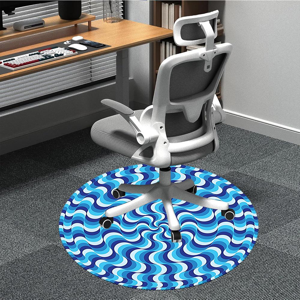 1pc Blue Waves Pattern Chair Carpet for Office Non-Slip, Machine Washable Rug for Office, Room - Holiday Decor, Machine Made yy251016033