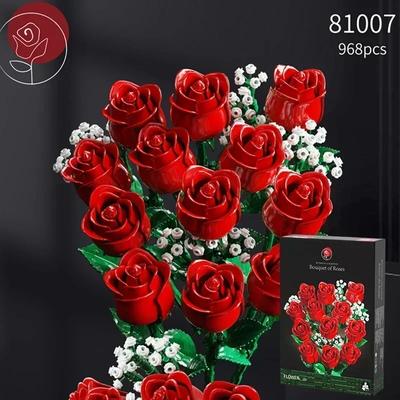 Non-Toxic 968Pc Romantic Rose Flower Bouquet Building Blocks Creative Home Desk Plant Decoration Assemble Bricks Toys For Gifts Children Lady