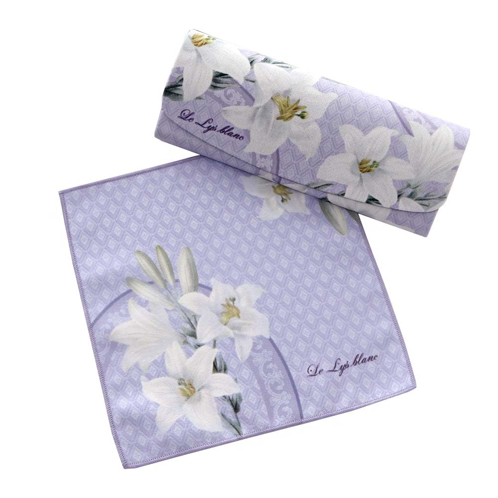 Rose Lily Pattern Eyeglass Case with Made in Hard Case Redouté Cloth, Japan,