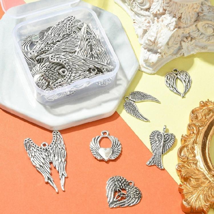 30pcs Angel Wing Charm Jewelry Making Necklace Earring Findings Antique Silver