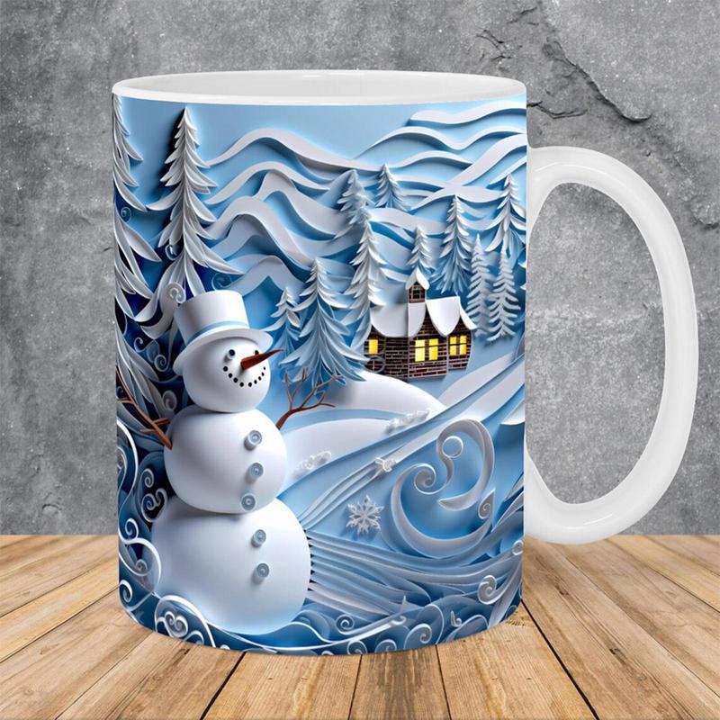 Cute Christmas Snowman Chocolate Mug with Handle Drink Jiuce Cup Christmas Theme Decor Enamel Mugs Xmas Gift For Kids