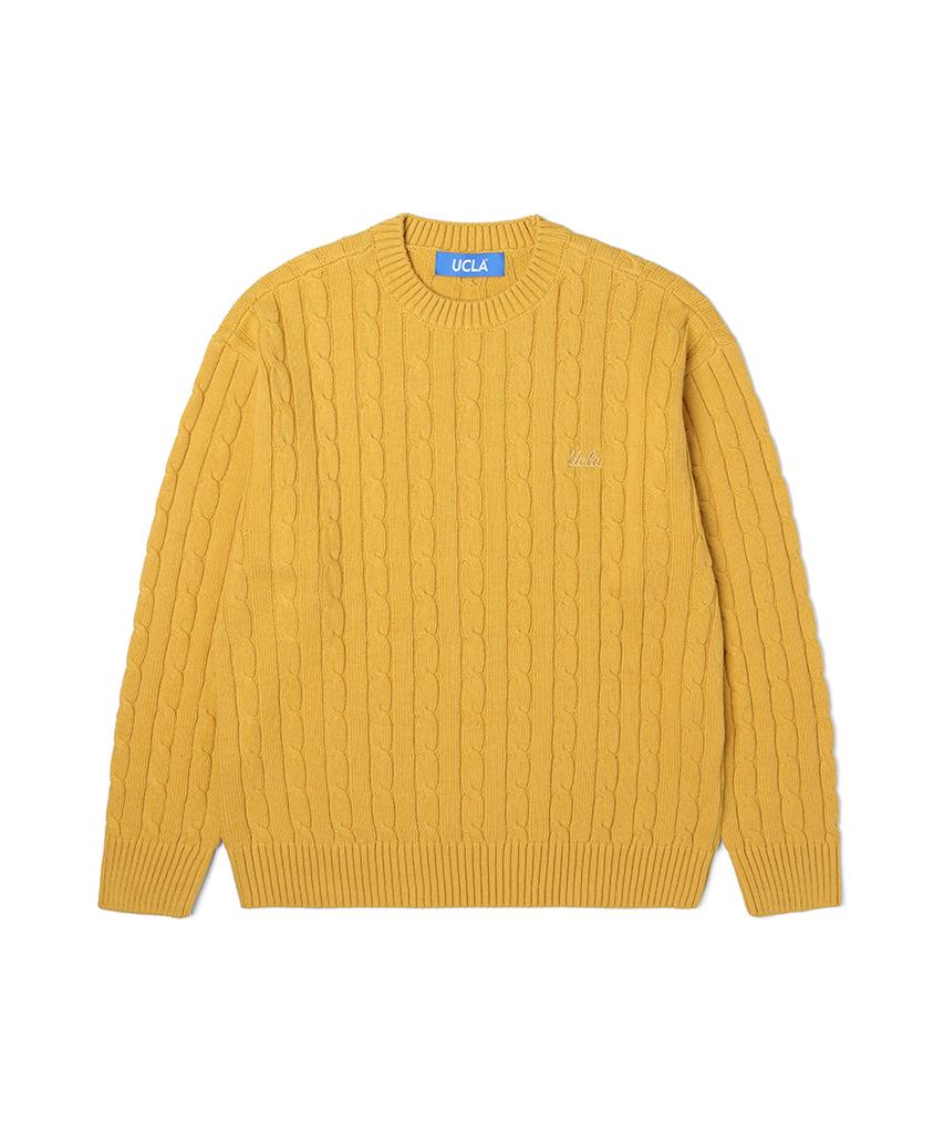 UCLA Unisex Round Neck Cable Knit [Yellow](Uzalk8A_75)