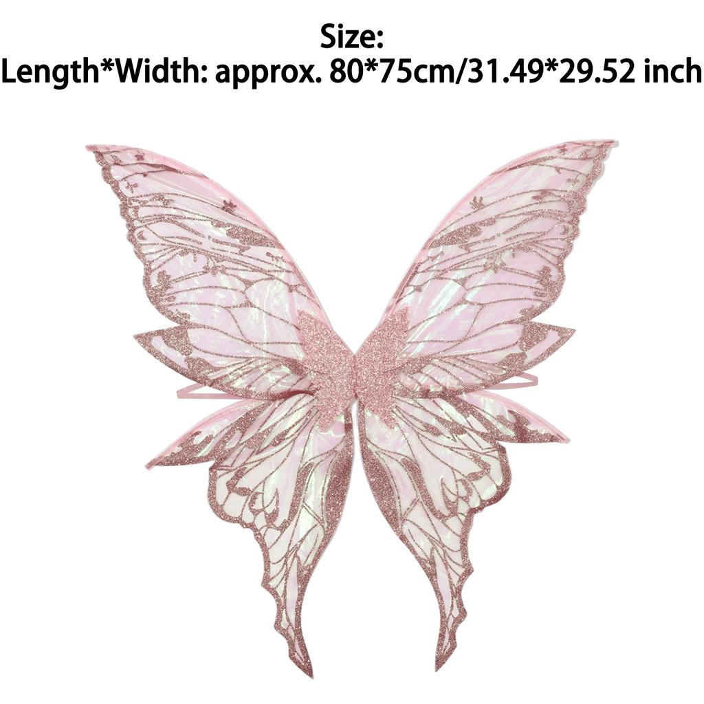 Glittery Butterfly Wings Costume Props - Elastic Strap Gold Stamp Decorated for Themed Party & Photography