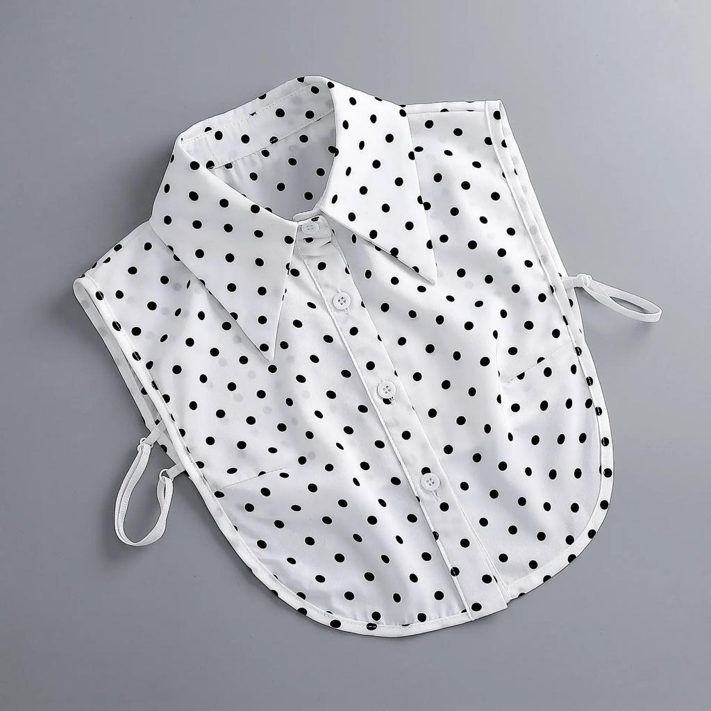 Women's Stylish False Collar Detachable Half Shirt Blouse False Collar Polka Dots Shirt Dickey for Women Girls Fuax Cols