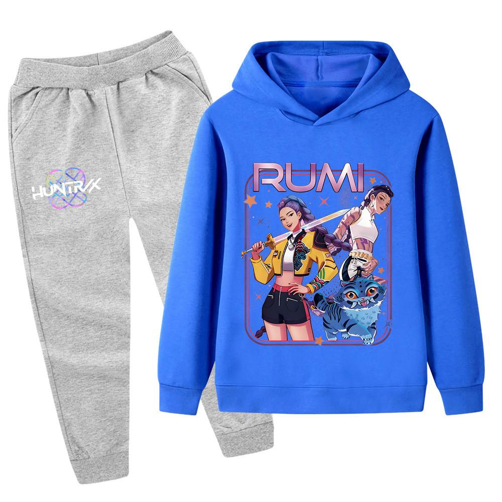 PB1249 Kinder Jungen Mädchen Kpop Mira Zoey Rumi Druck Langarm Kapuzenpullover Hose Hosen Kleidersets