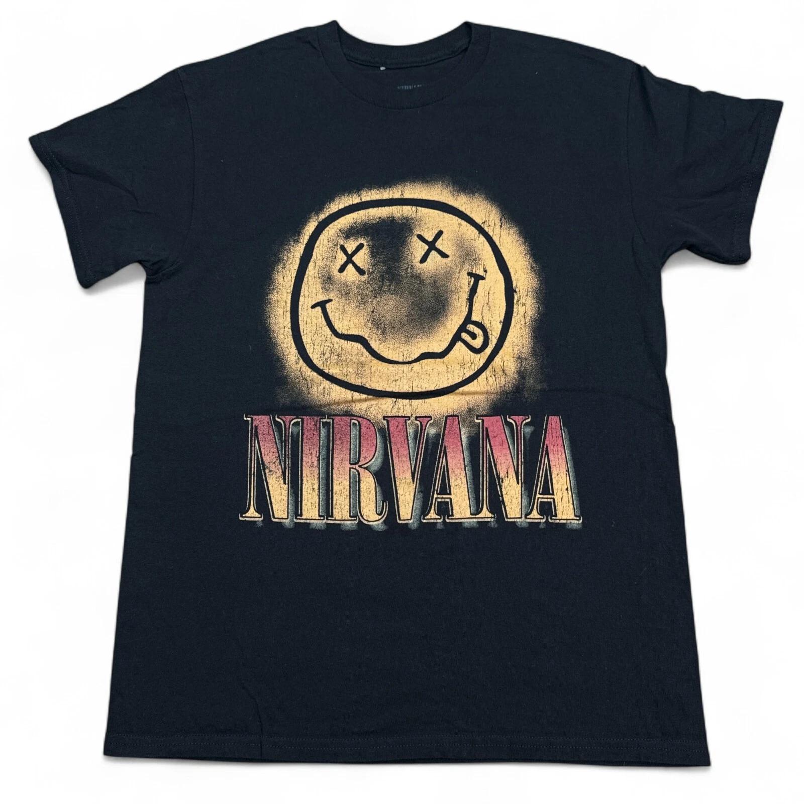 

Футболка Nirvana с смайликом, мужской размер M, черная, в винтажном стиле, с большим логотипом M